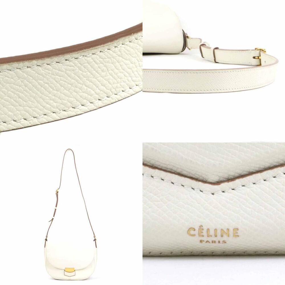 Celine White Crossbody Shoulder Leather Bag Gold Trotter Off - Picture 4 of 4